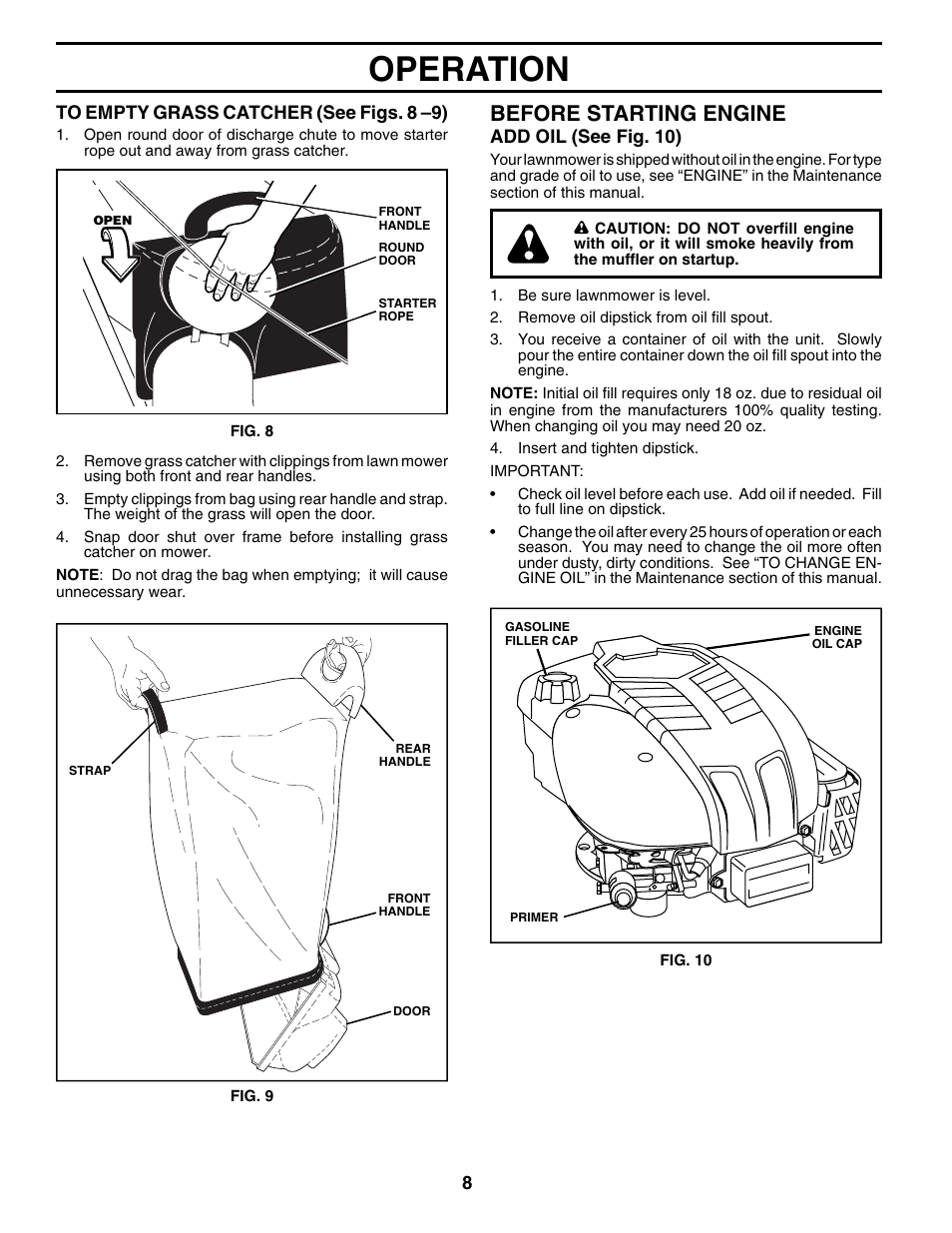Operation, Before starting engine | Husqvarna 70R21HV User Manual | Page 8 / 22