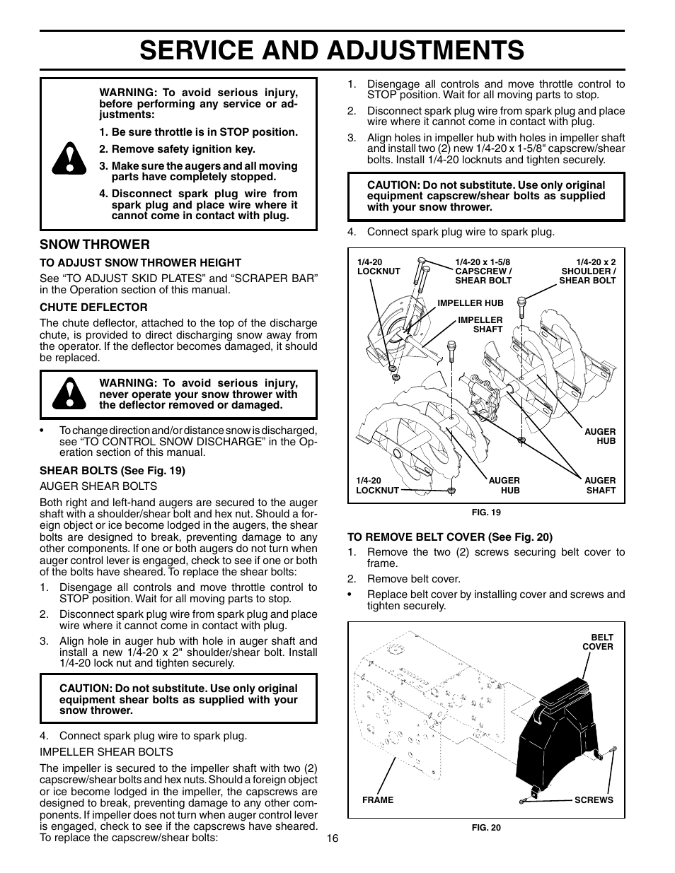 Service/ adjustments, Service and adjustments, Snow thrower | Husqvarna 8524STE User Manual | Page 16 / 32