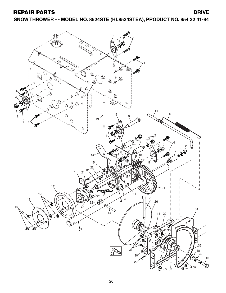 Drive, Repair parts drive | Husqvarna 8524STE User Manual | Page 26 / 32