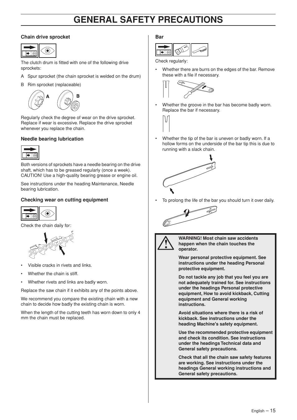 General safety precautions | Husqvarna 55 User Manual | Page 15 / 40