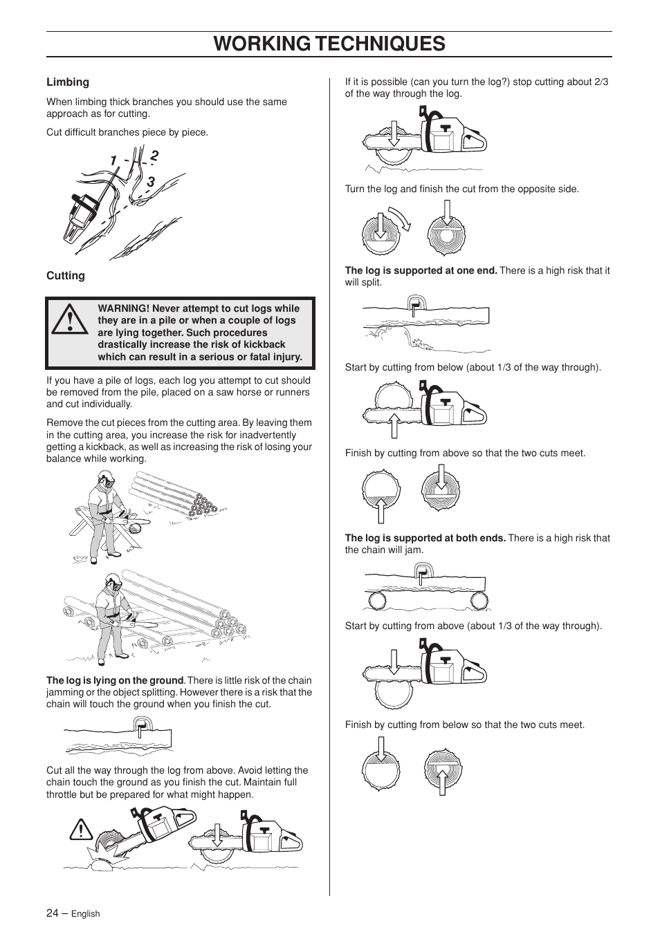 Working techniques | Husqvarna 55 User Manual | Page 24 / 40