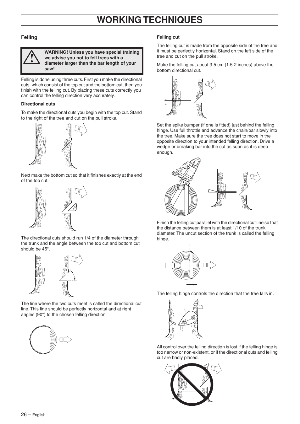 Working techniques | Husqvarna 55 User Manual | Page 26 / 40