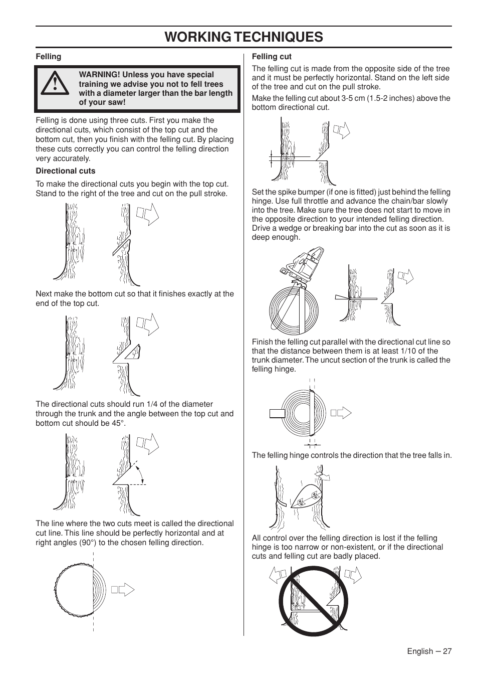 Working techniques | Husqvarna 339XP User Manual | Page 27 / 44