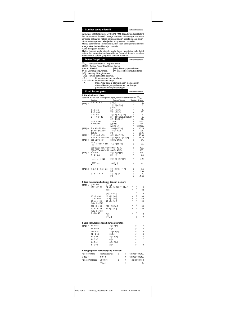 CITIZEN MT-850AII User Manual | Page 13 / 16