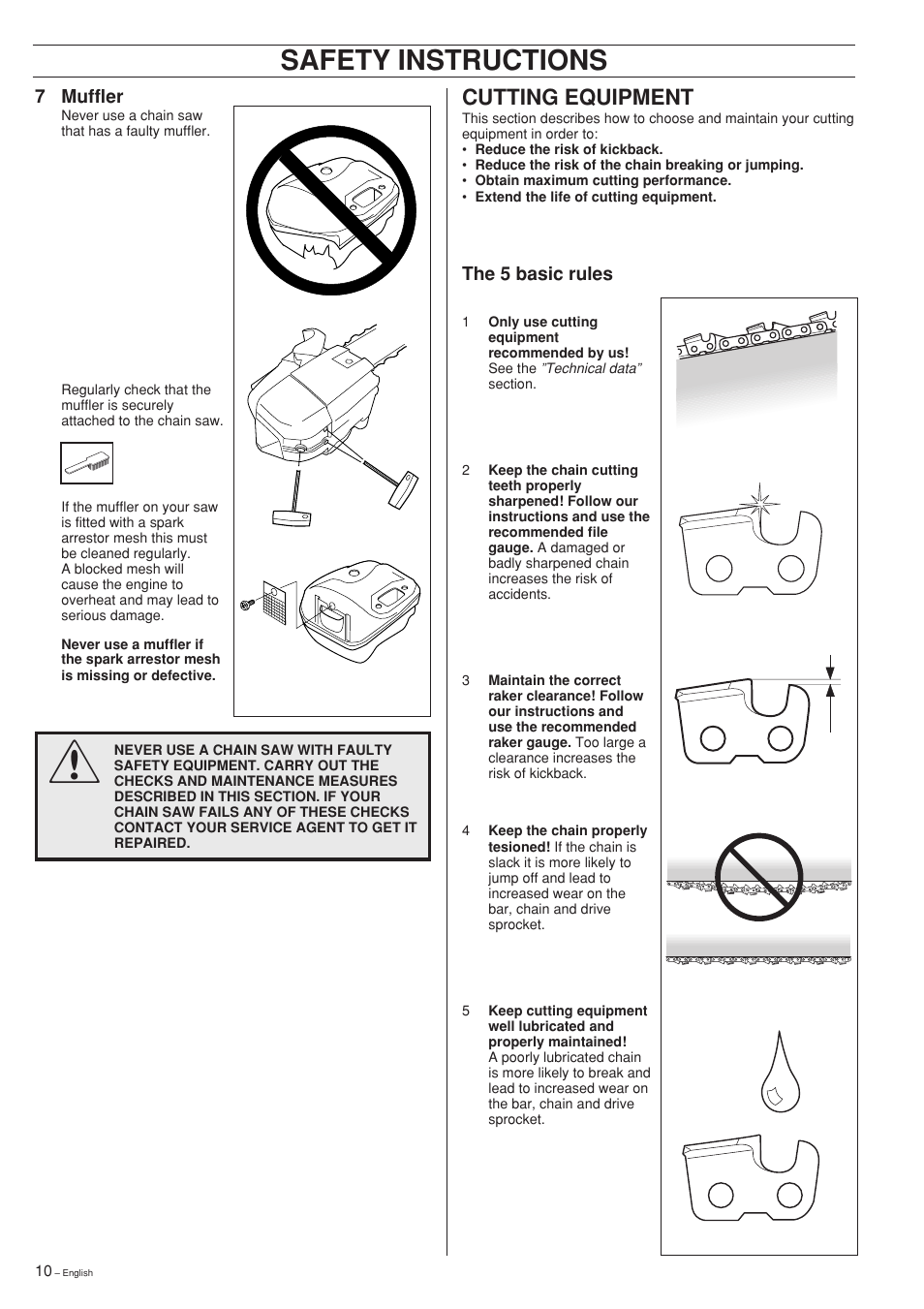 Safety instructions, Cutting equipment | Husqvarna 335XPT User Manual | Page 10 / 36