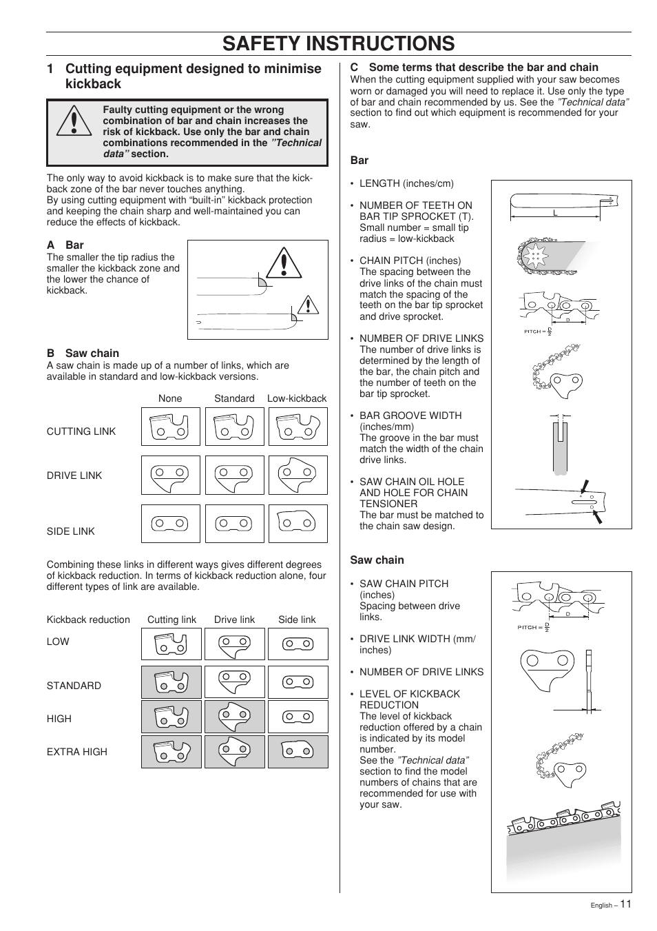 Safety instructions | Husqvarna 335XPT User Manual | Page 11 / 36