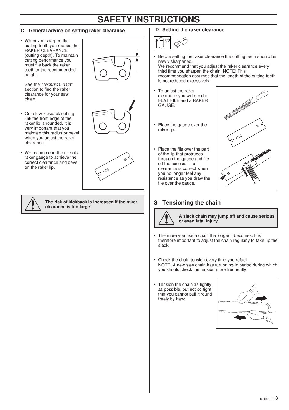 Safety instructions | Husqvarna 335XPT User Manual | Page 13 / 36