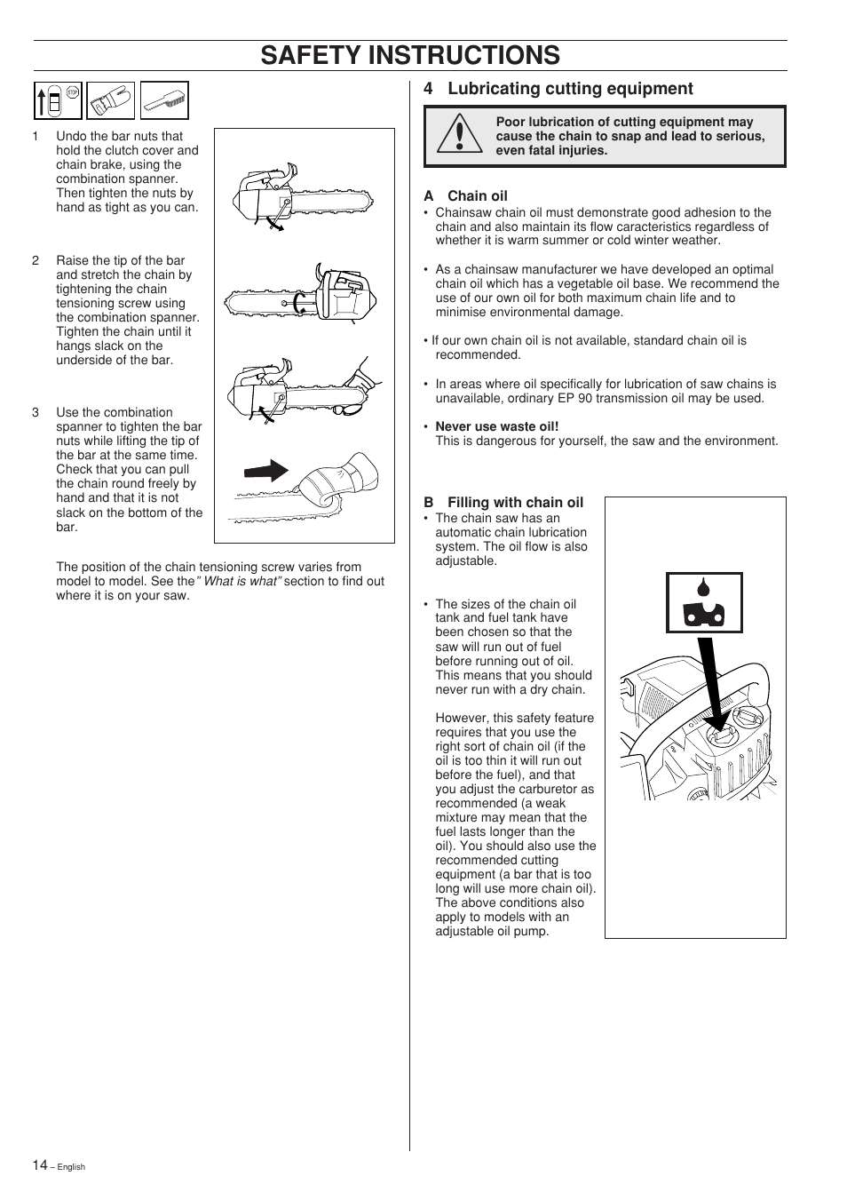 Safety instructions | Husqvarna 335XPT User Manual | Page 14 / 36