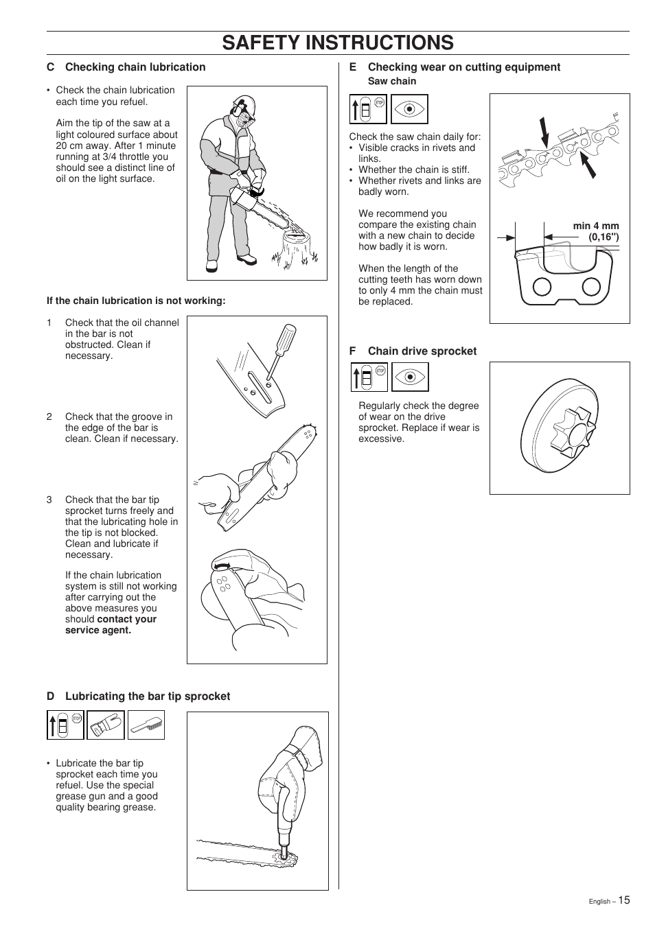 Safety instructions | Husqvarna 335XPT User Manual | Page 15 / 36