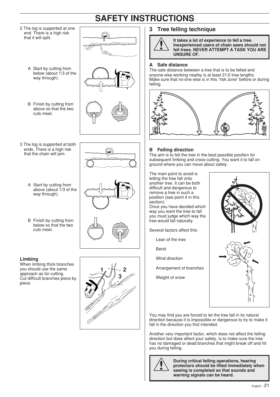 Safety instructions | Husqvarna 335XPT User Manual | Page 21 / 36
