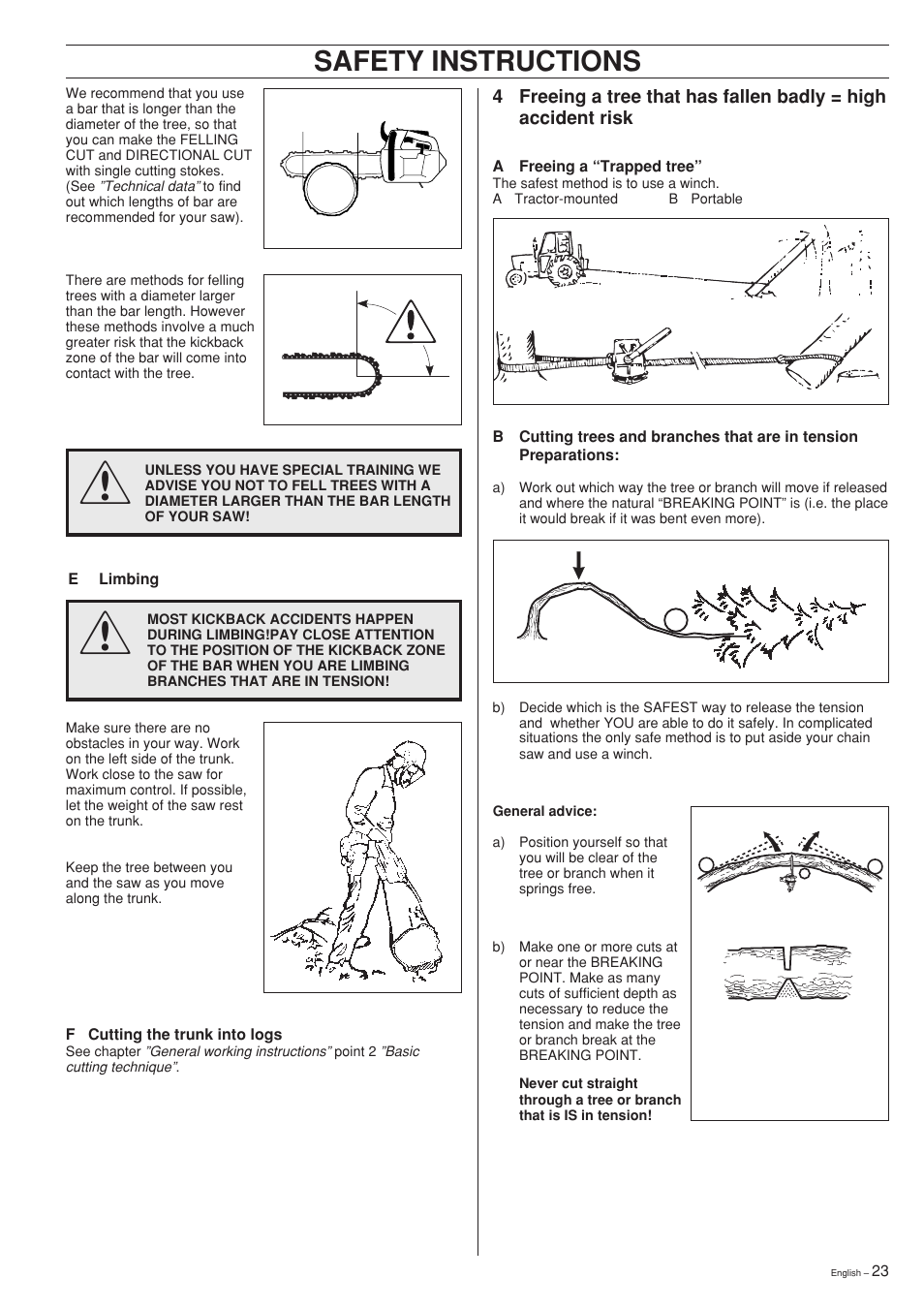 Safety instructions | Husqvarna 335XPT User Manual | Page 23 / 36