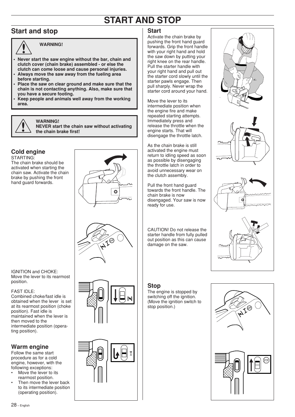 Start and stop | Husqvarna 335XPT User Manual | Page 28 / 36