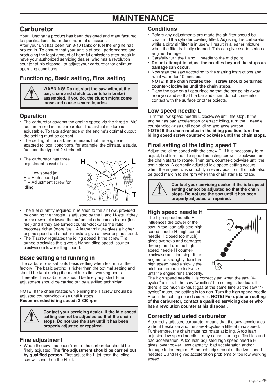 Maintenance, Hl t | Husqvarna 335XPT User Manual | Page 29 / 36