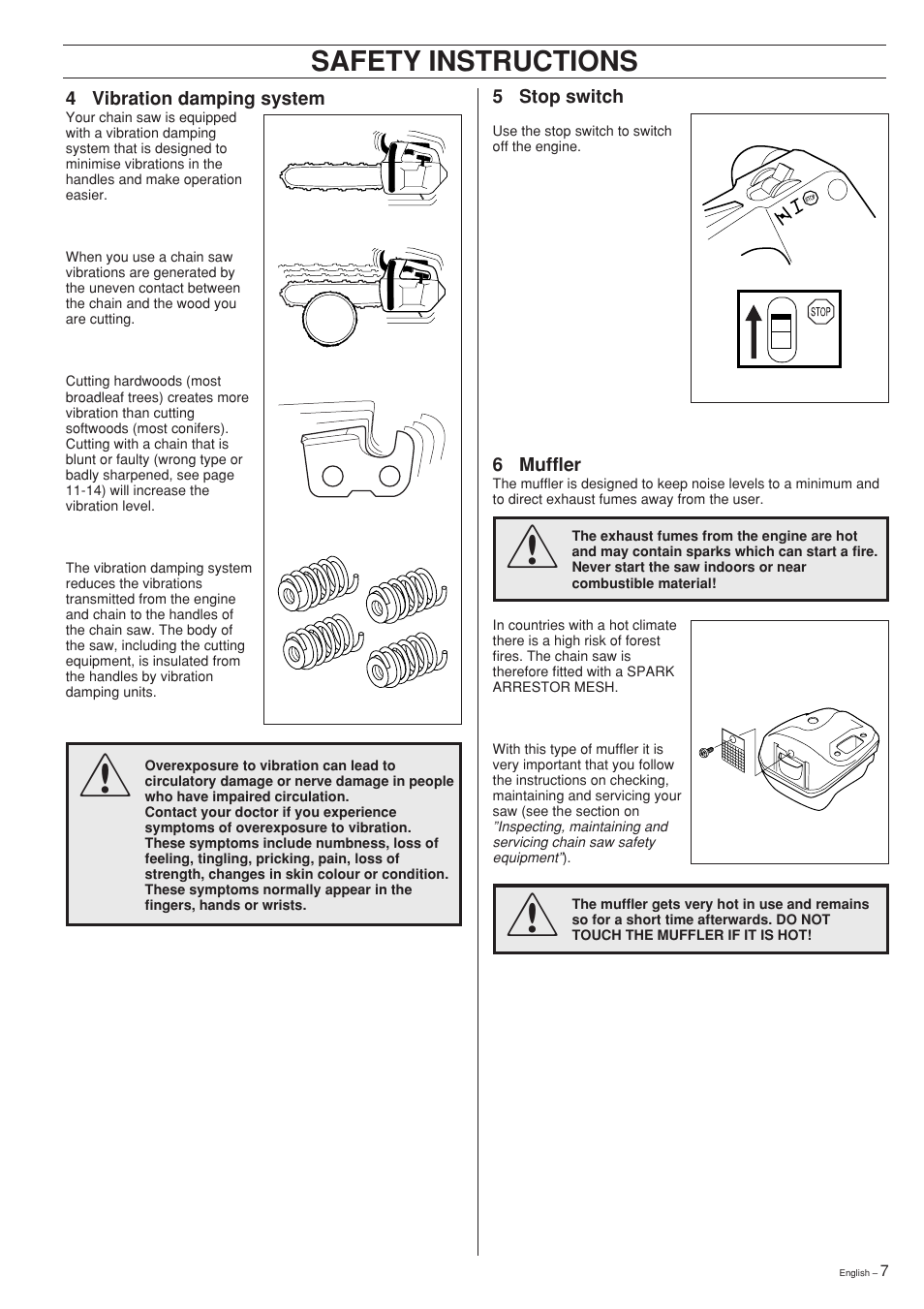 Safety instructions | Husqvarna 335XPT User Manual | Page 7 / 36