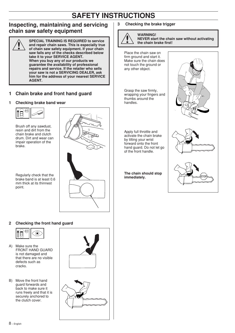 Safety instructions | Husqvarna 335XPT User Manual | Page 8 / 36