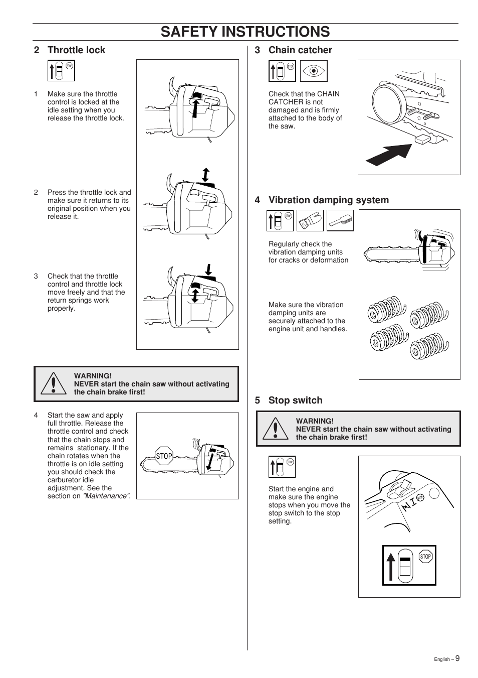 Safety instructions | Husqvarna 335XPT User Manual | Page 9 / 36