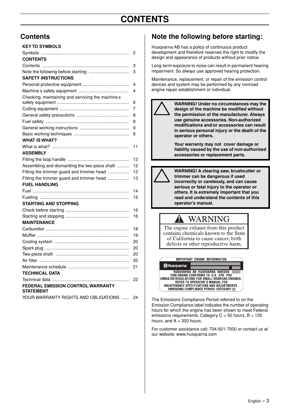 Husqvarna 123LD User Manual | Page 3 / 27