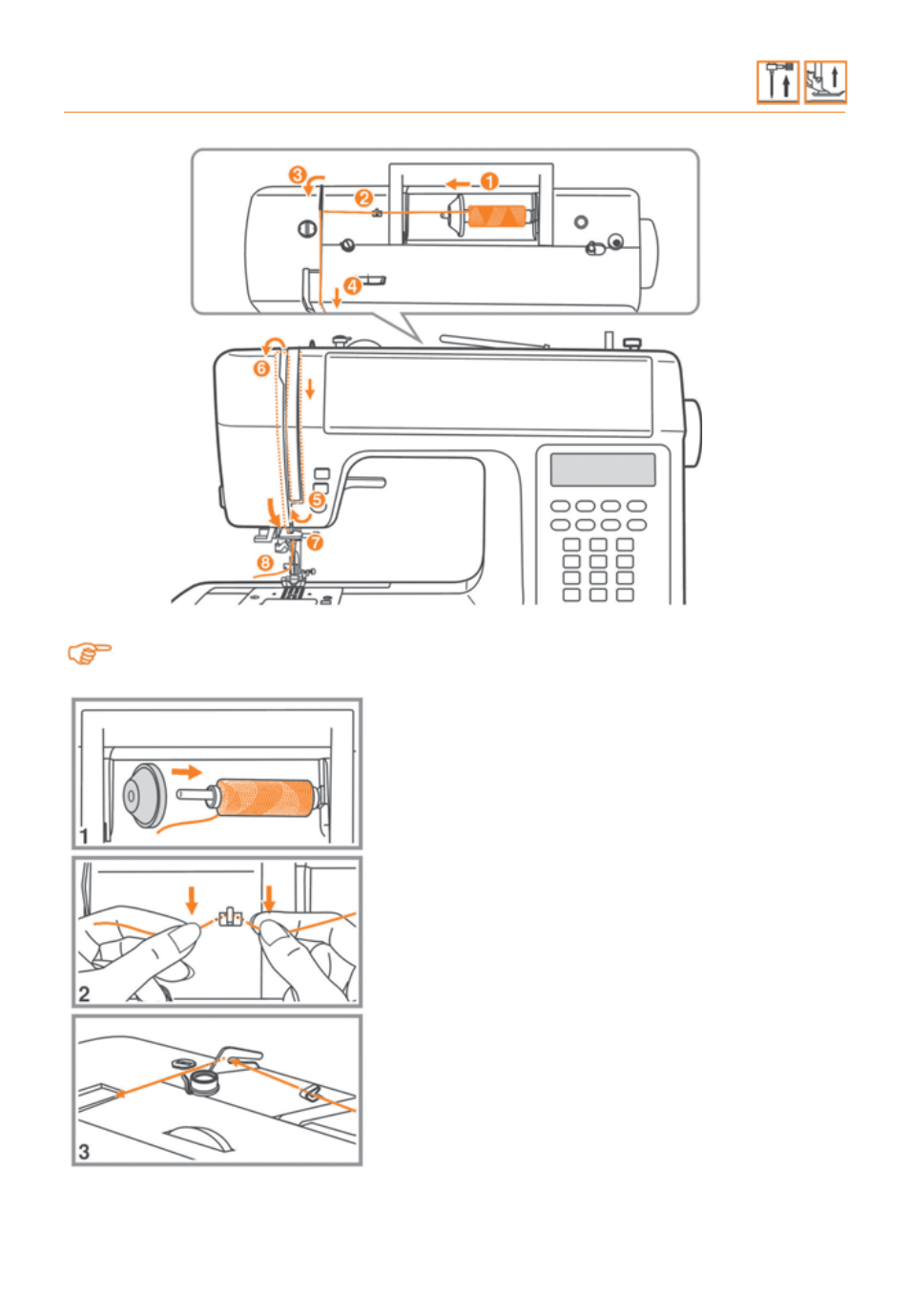 Threading the upper thread | Husqvarna HUSKYSTAN C20 User Manual | Page 23 / 72