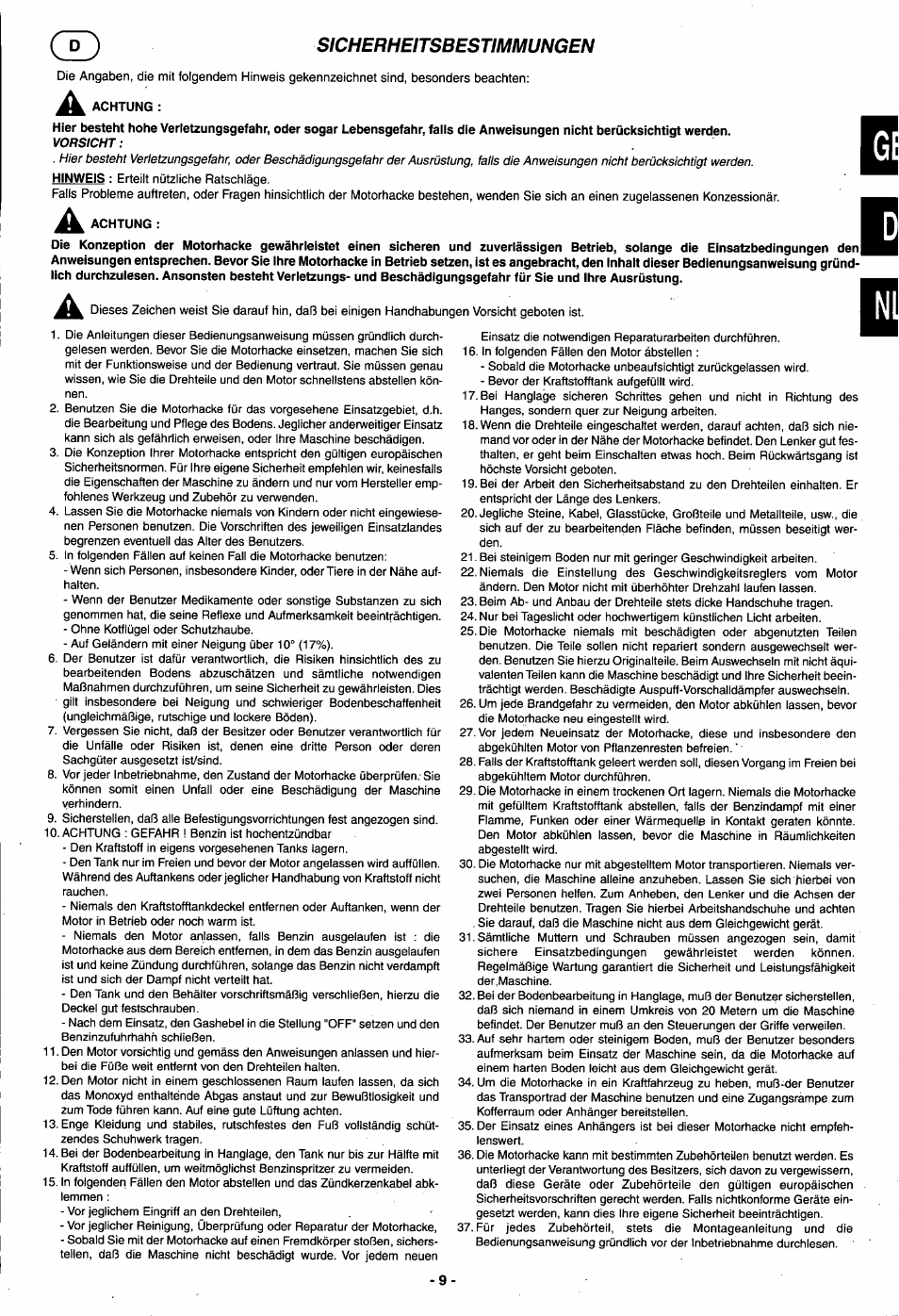 A achtung, Achtung | Husqvarna T 500R User Manual | Page 10 / 41