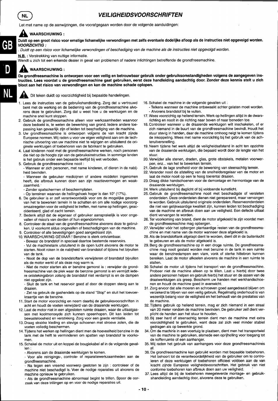Waarschuwing, Veiligheidsvoorschriften | Husqvarna T 500R User Manual | Page 11 / 41