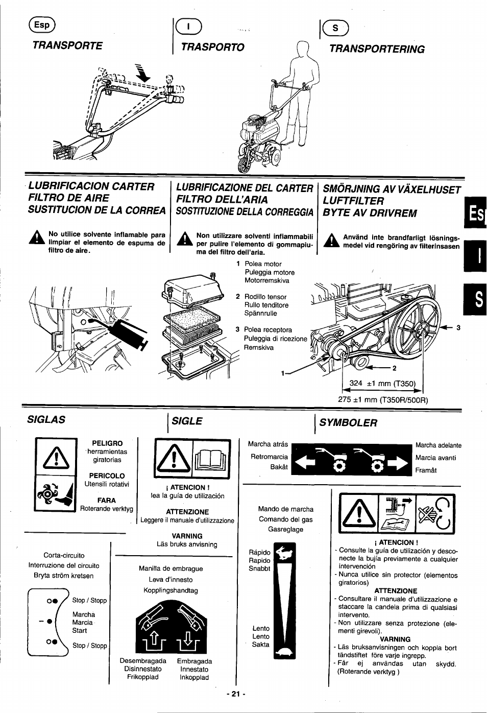 I atencion, Attenzione, Varning | A 3-7 | Husqvarna T 500R User Manual | Page 22 / 41