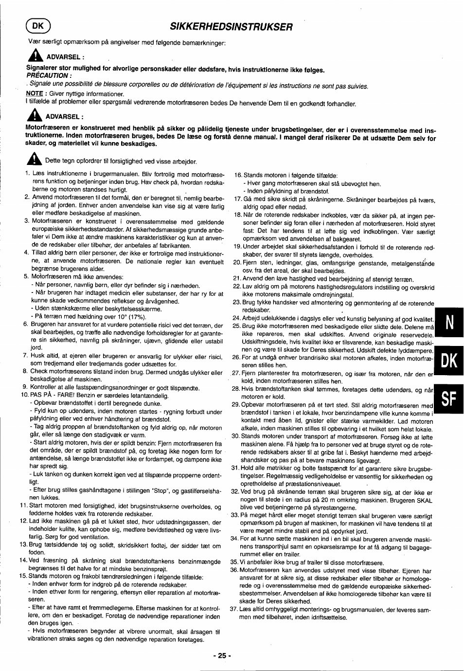 A. advarsel, Advarsel | Husqvarna T 500R User Manual | Page 26 / 41