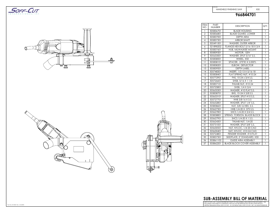 Motor - sheet 1, Sub-assembly bill of material | Husqvarna X50 User Manual | Page 2 / 5