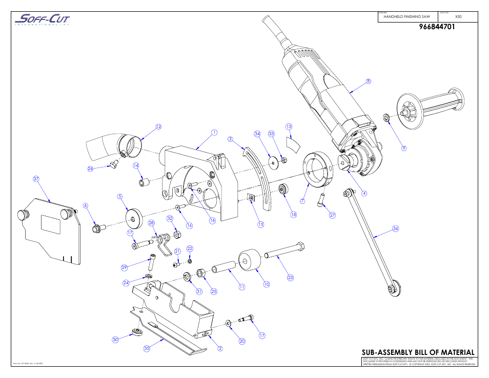 Motor - sheet 2, Sub-assembly bill of material | Husqvarna X50 User Manual | Page 3 / 5