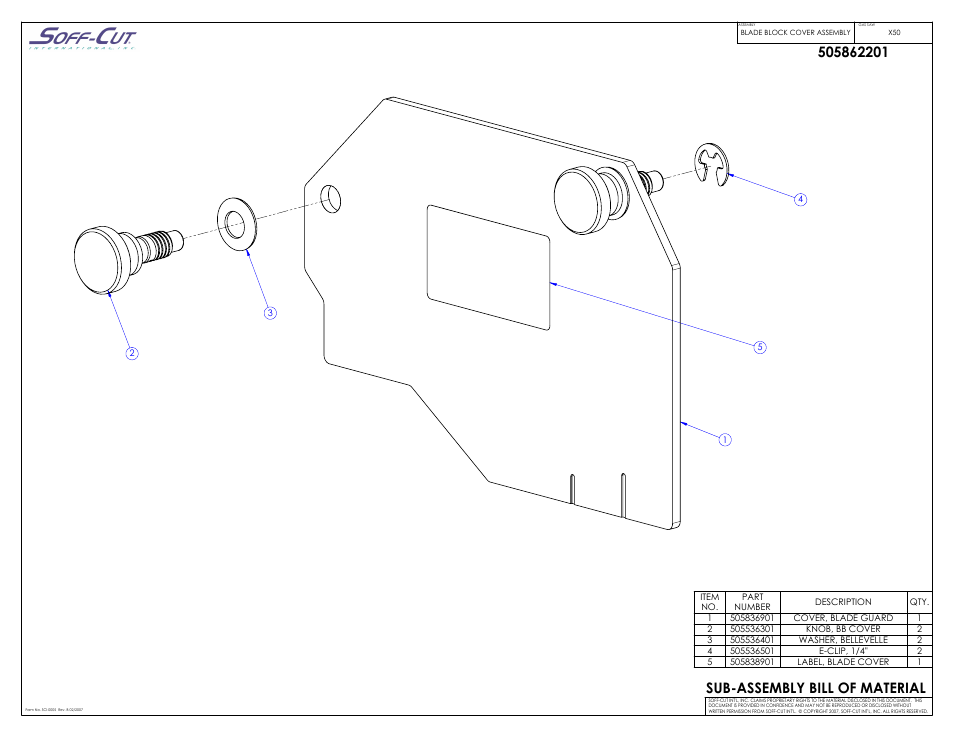 Blade block cover assembly, Sub-assembly bill of material | Husqvarna X50 User Manual | Page 4 / 5