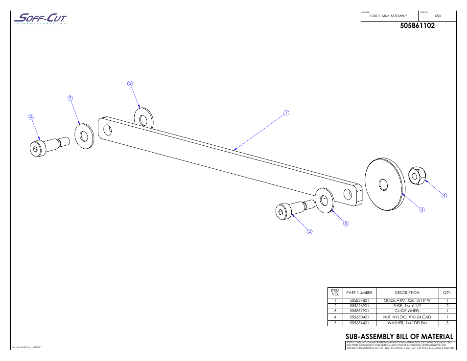 Guide arm assembly, Sub-assembly bill of material | Husqvarna X50 User Manual | Page 5 / 5