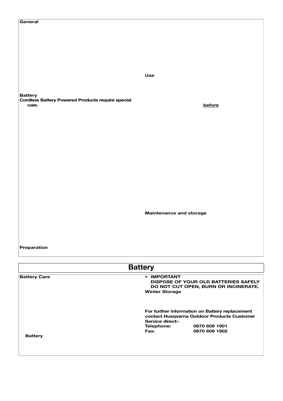 Battery | Husqvarna 500CT User Manual | Page 3 / 7