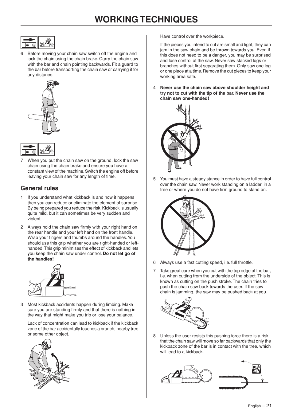 General rules, Working techniques | Husqvarna Rancher 55 User Manual | Page 21 / 40