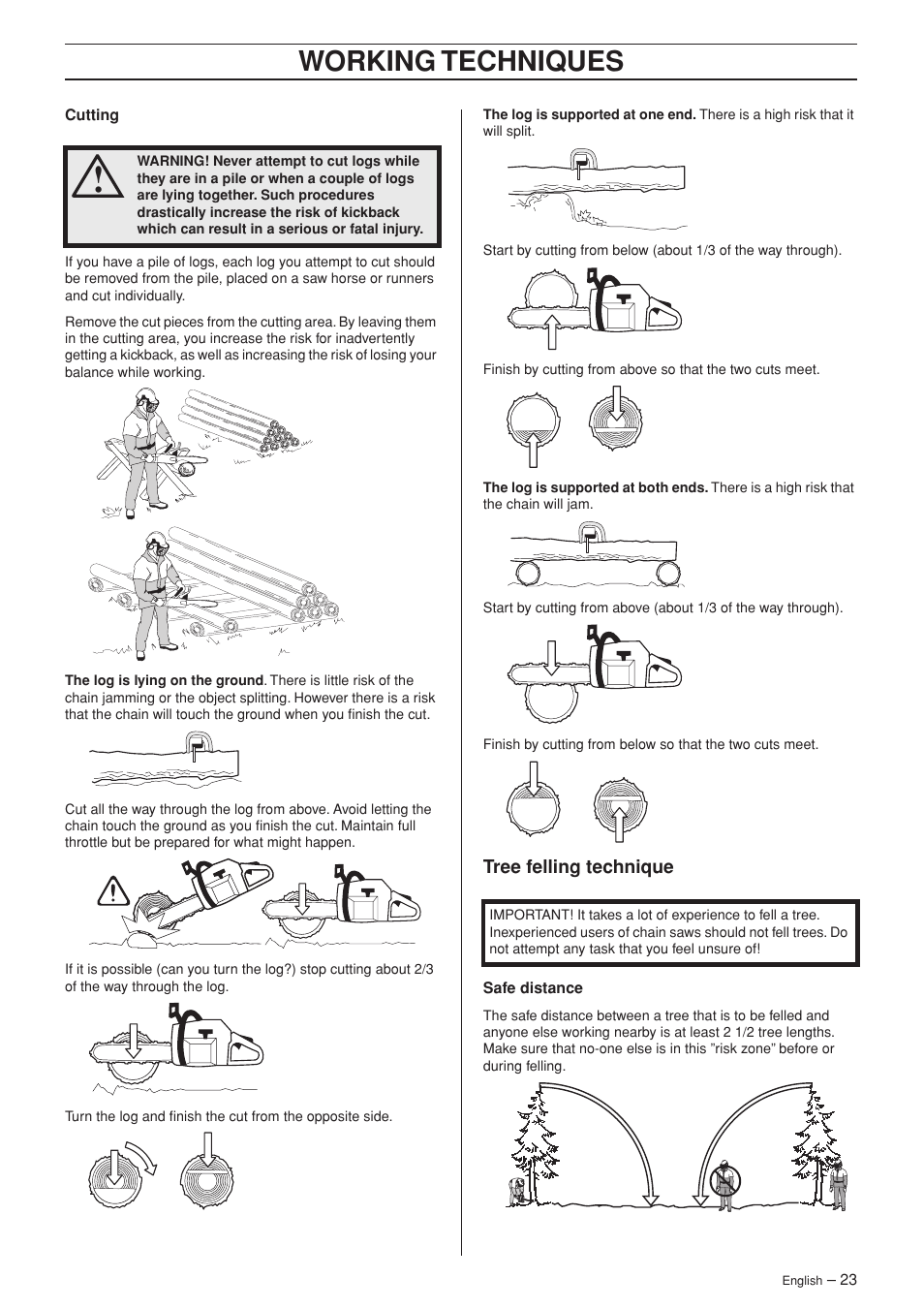 Tree felling technique, Working techniques | Husqvarna Rancher 55 User Manual | Page 23 / 40