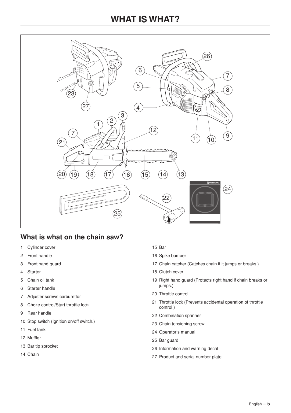 Wha t is wha t, What is what on the c hain saw | Husqvarna Rancher 55 User Manual | Page 5 / 40