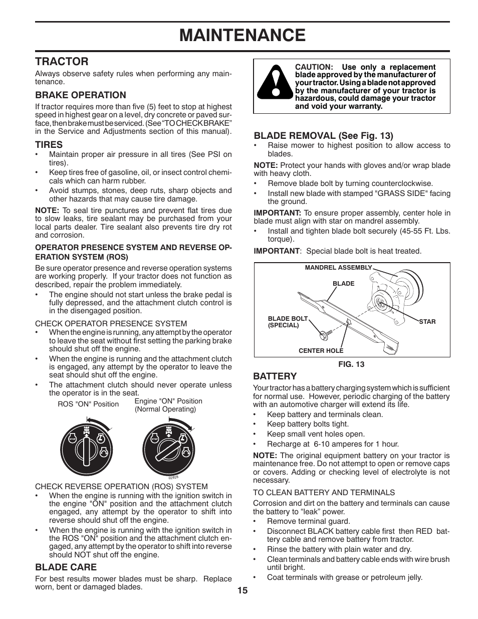 Maintenance, Tractor | Husqvarna 96045002200 User Manual | Page 15 / 32