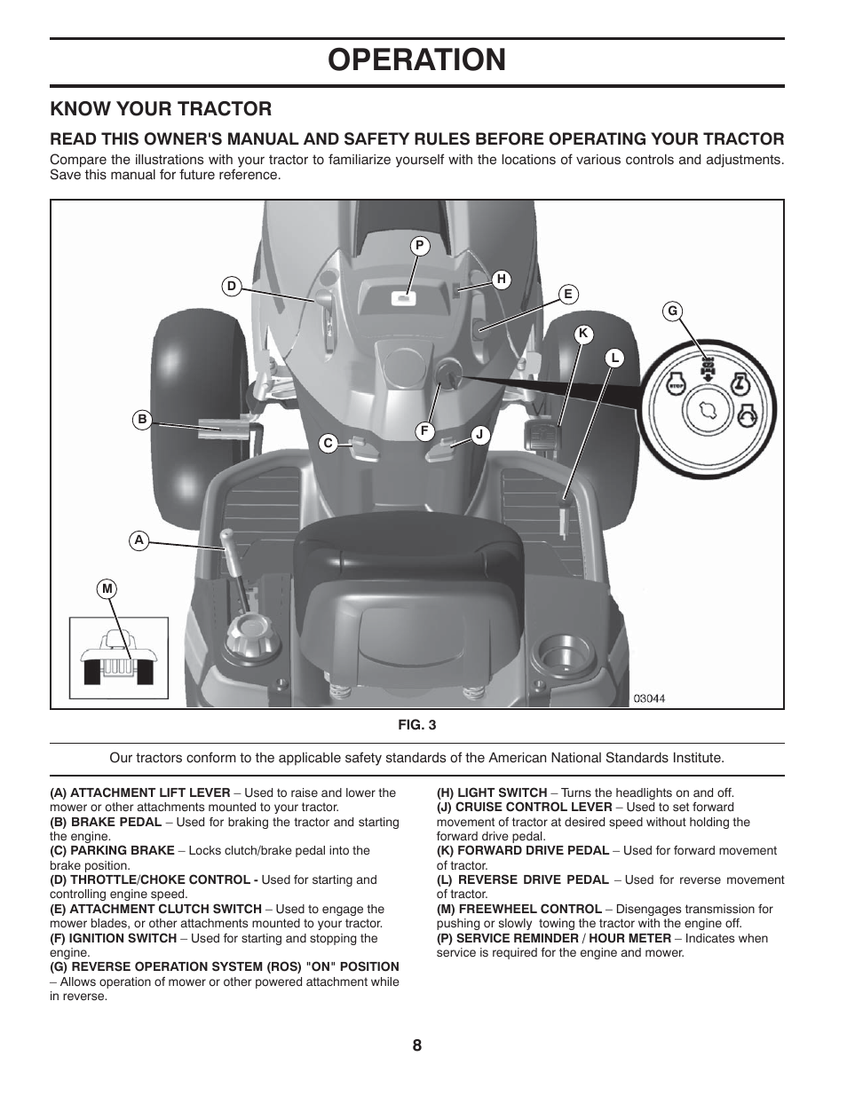 Operation, Know your tractor | Husqvarna 96045002200 User Manual | Page 8 / 32