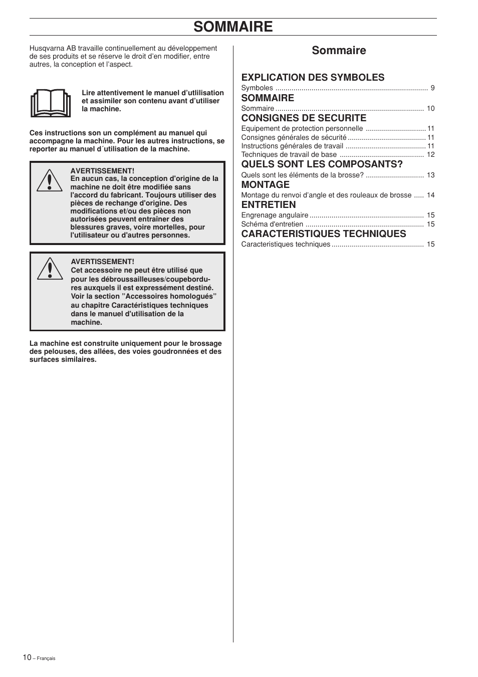 Sommaire | Husqvarna SR600 User Manual | Page 10 / 24