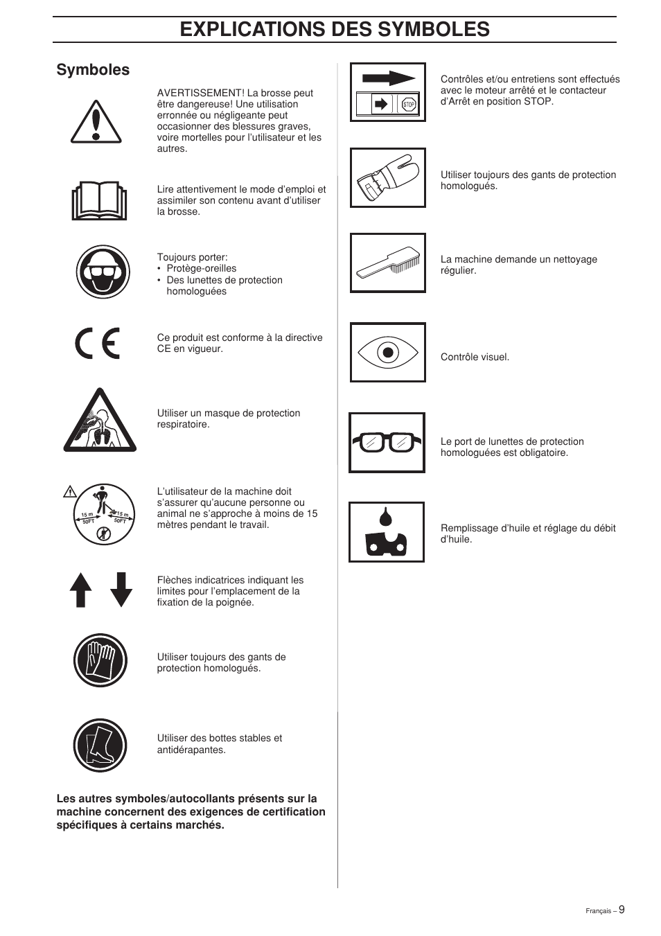Français, Explications des symboles, Symboles | Husqvarna SR600 User Manual | Page 9 / 24