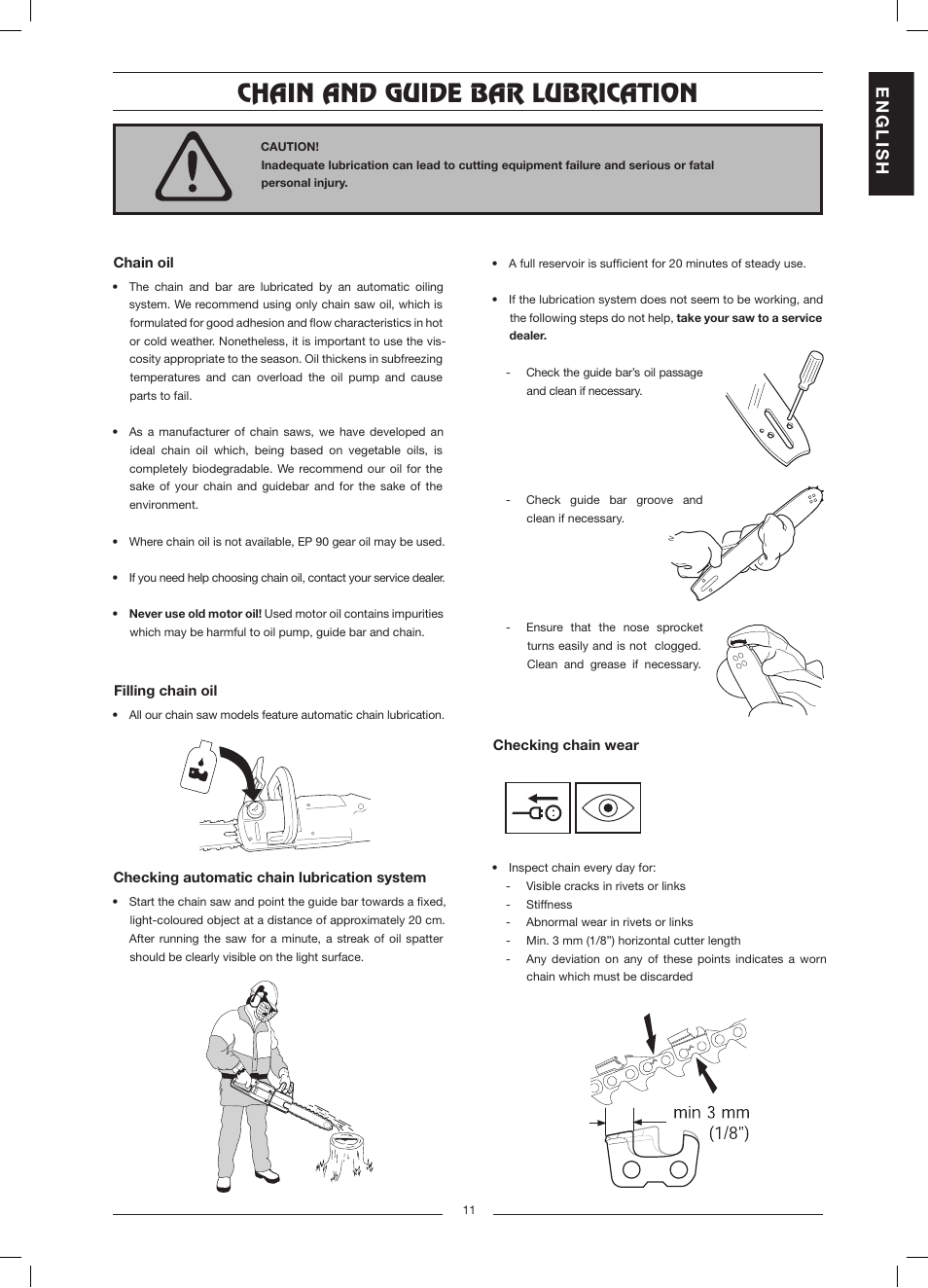 Chain and guide bar lubrication, En g l is h | Husqvarna 317 EL User Manual | Page 12 / 16