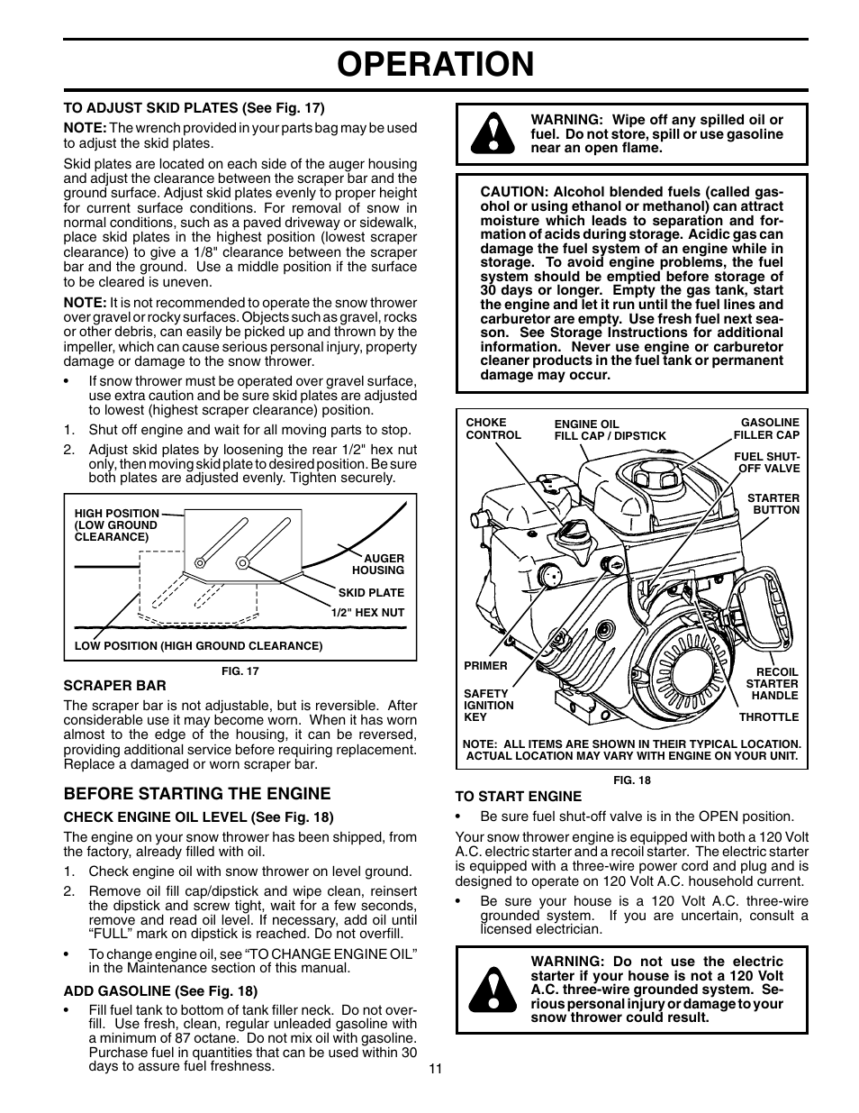 Operation, Before starting the engine | Husqvarna 5524SEB User Manual | Page 11 / 32