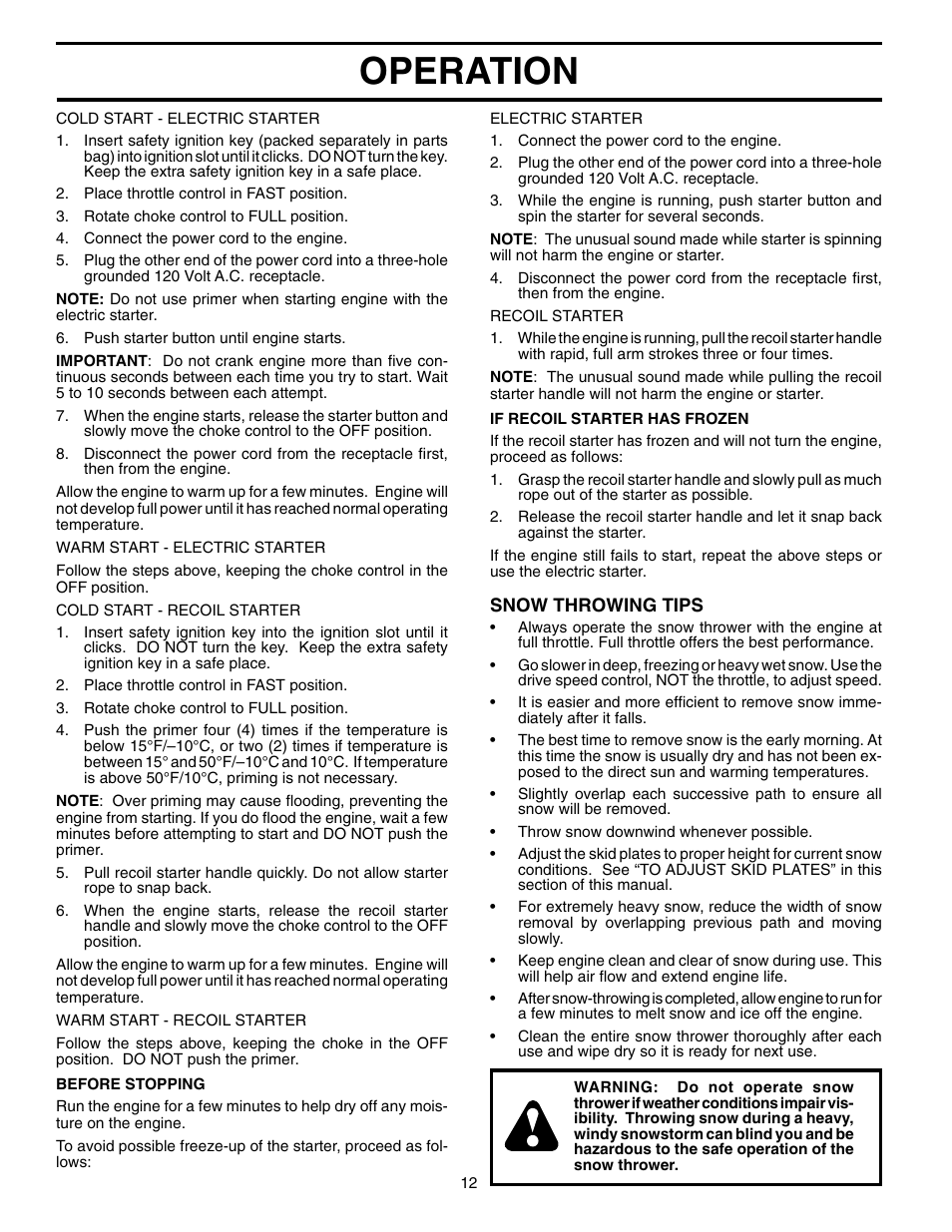 Operation | Husqvarna 5524SEB User Manual | Page 12 / 32