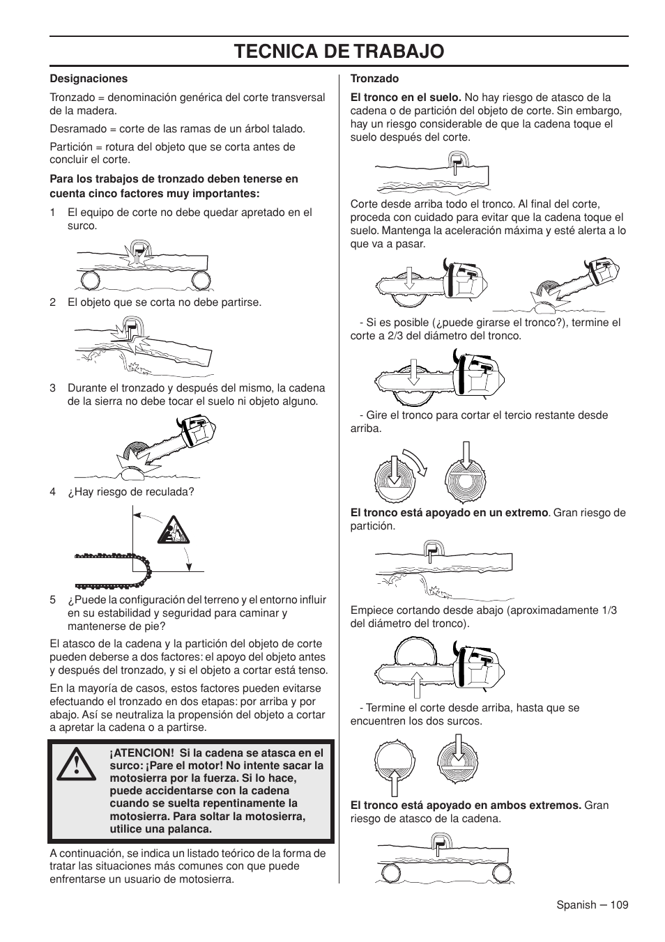 Tecnica de trabajo | Husqvarna T435 User Manual | Page 109 / 132