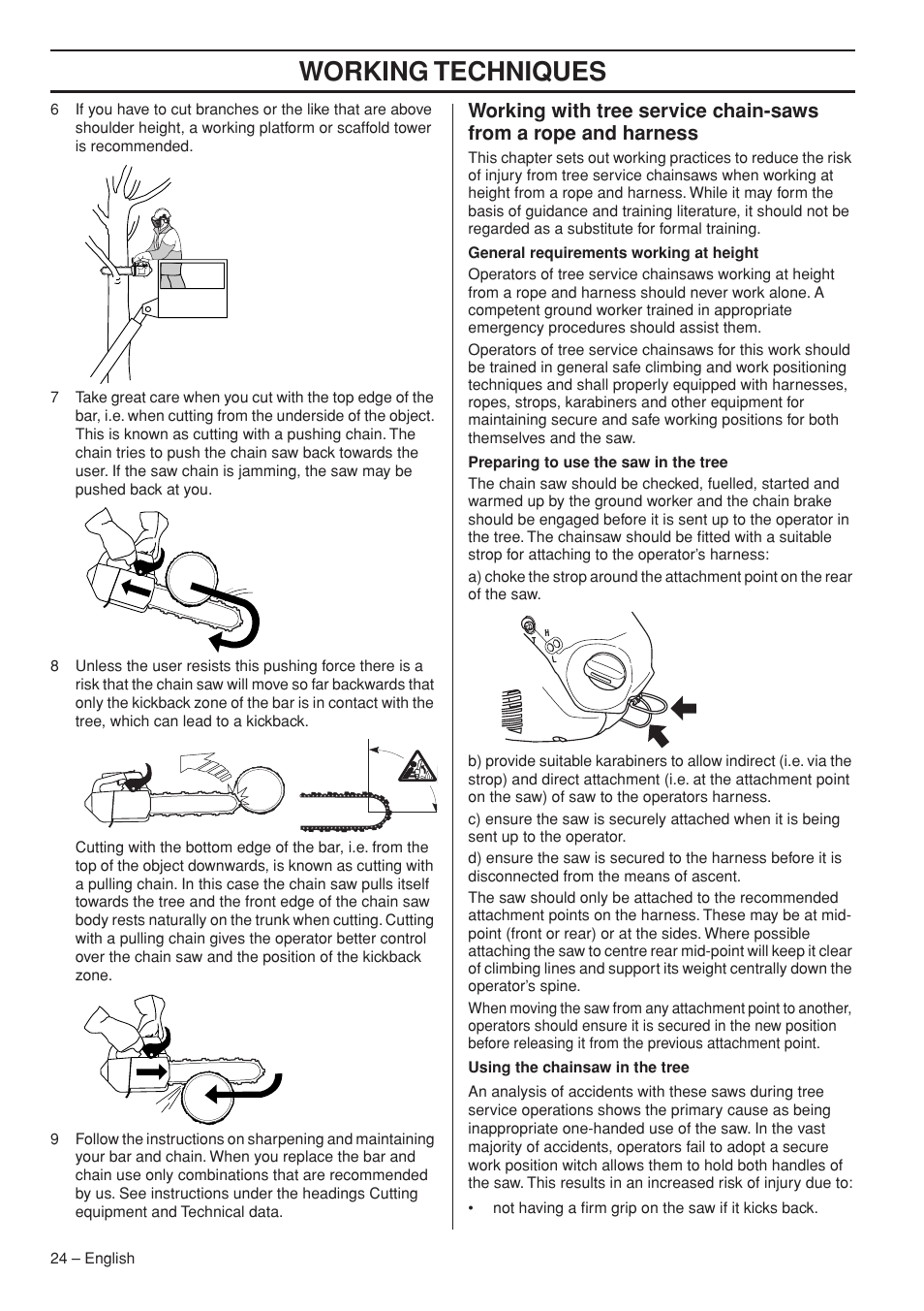 Working techniques | Husqvarna T435 User Manual | Page 24 / 132