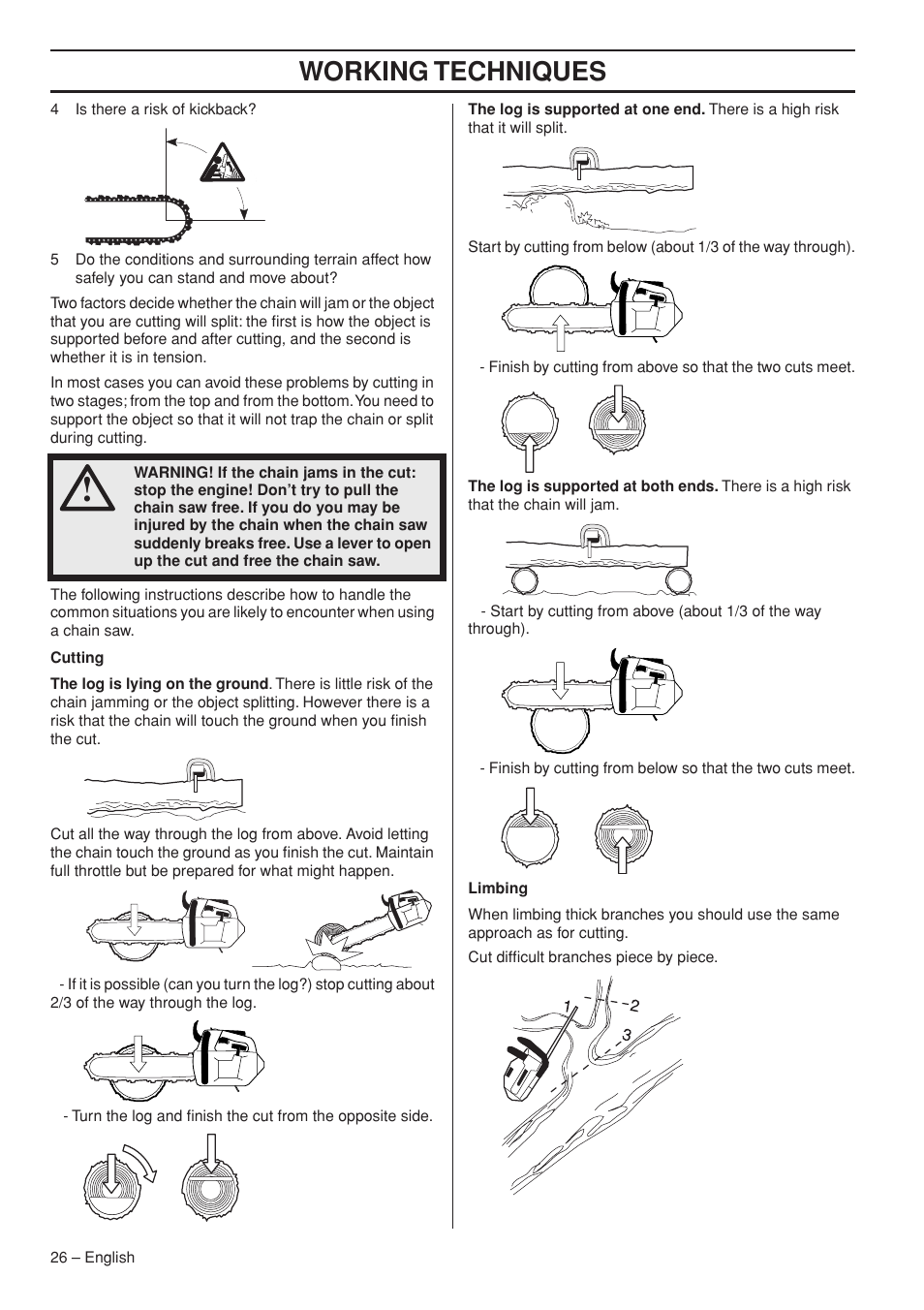 Working techniques | Husqvarna T435 User Manual | Page 26 / 132