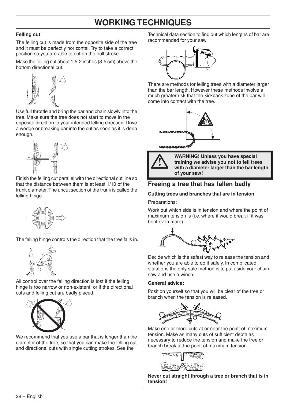 Working techniques | Husqvarna T435 User Manual | Page 28 / 132