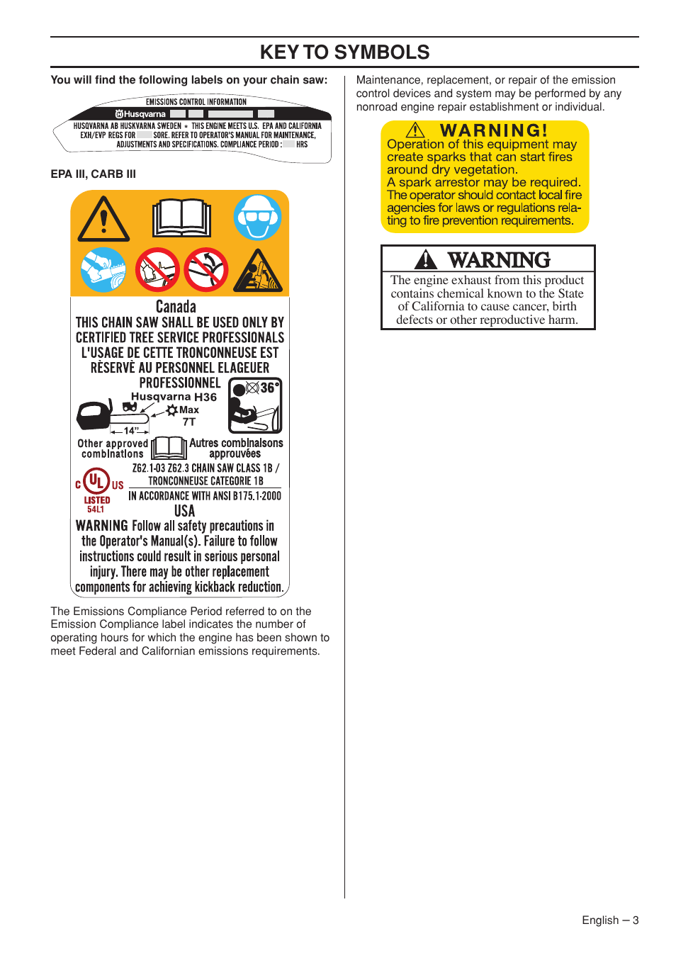 Key to symbols | Husqvarna T435 User Manual | Page 3 / 132