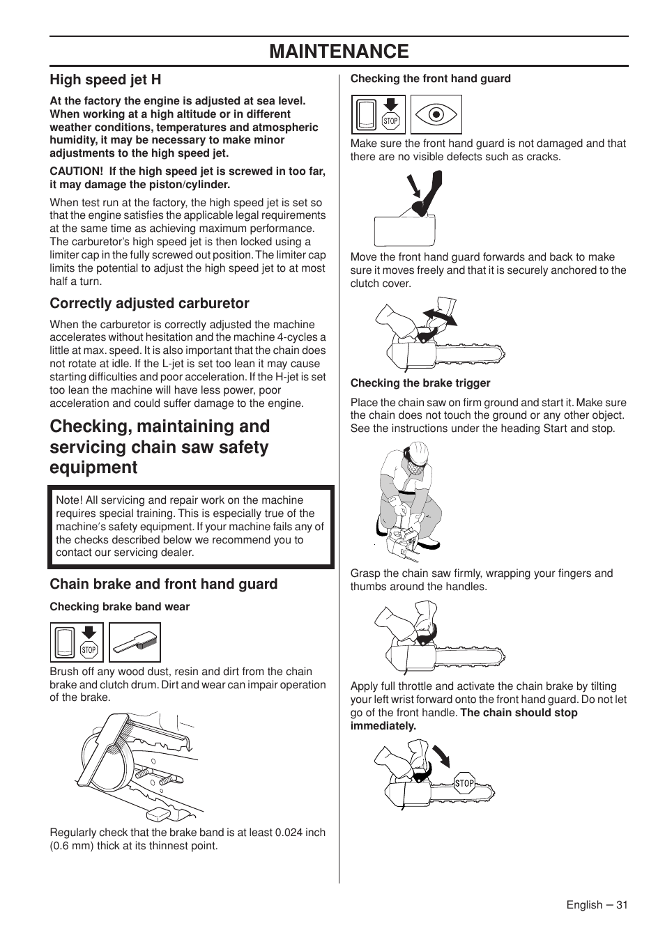 Maintenance | Husqvarna T435 User Manual | Page 31 / 132