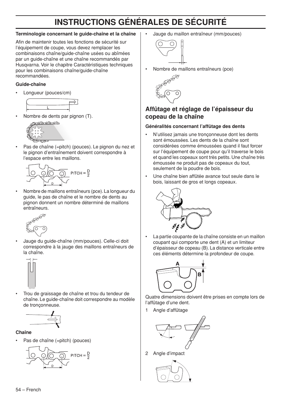 Instructions générales de sécurité | Husqvarna T435 User Manual | Page 54 / 132