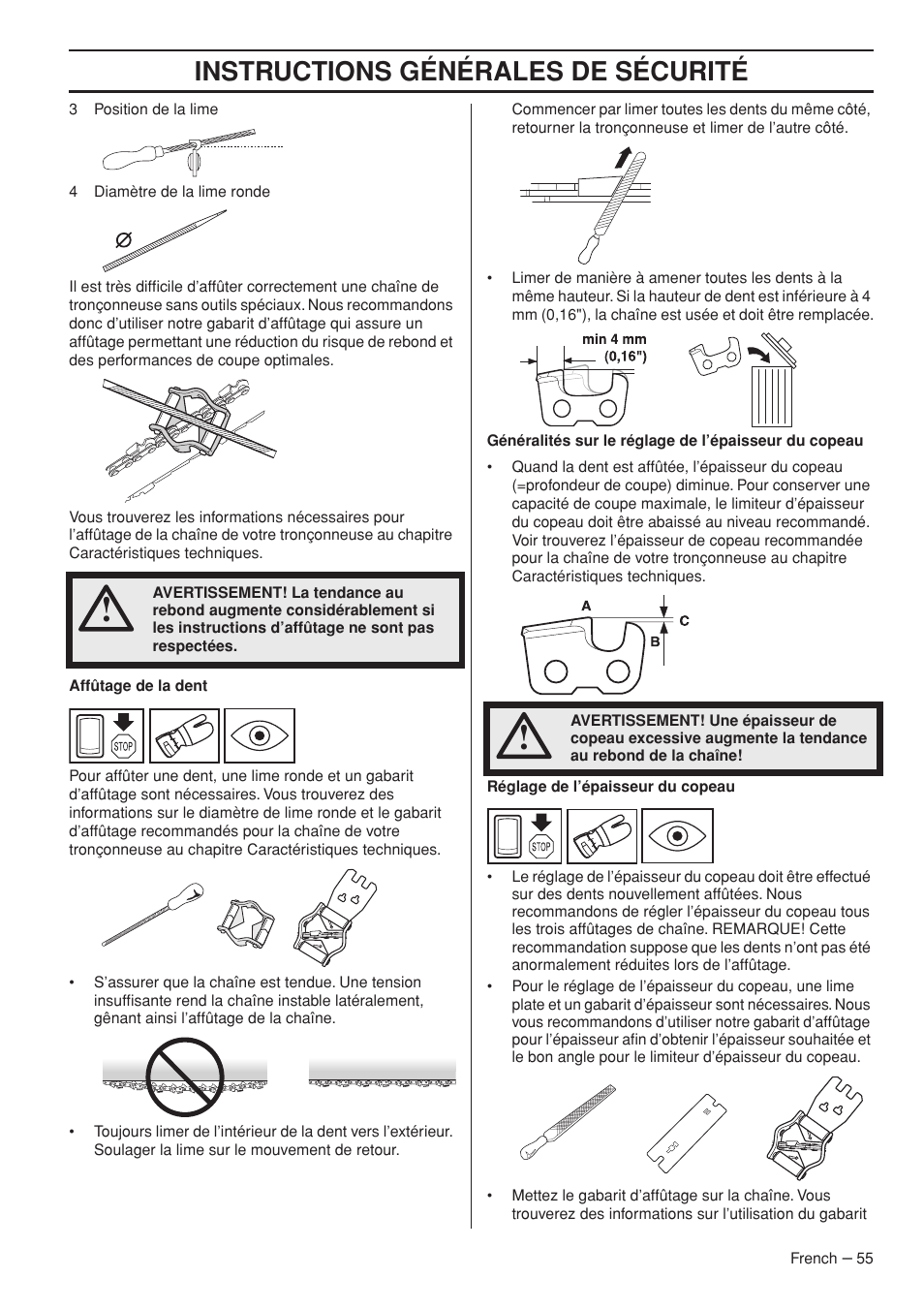 Instructions générales de sécurité | Husqvarna T435 User Manual | Page 55 / 132