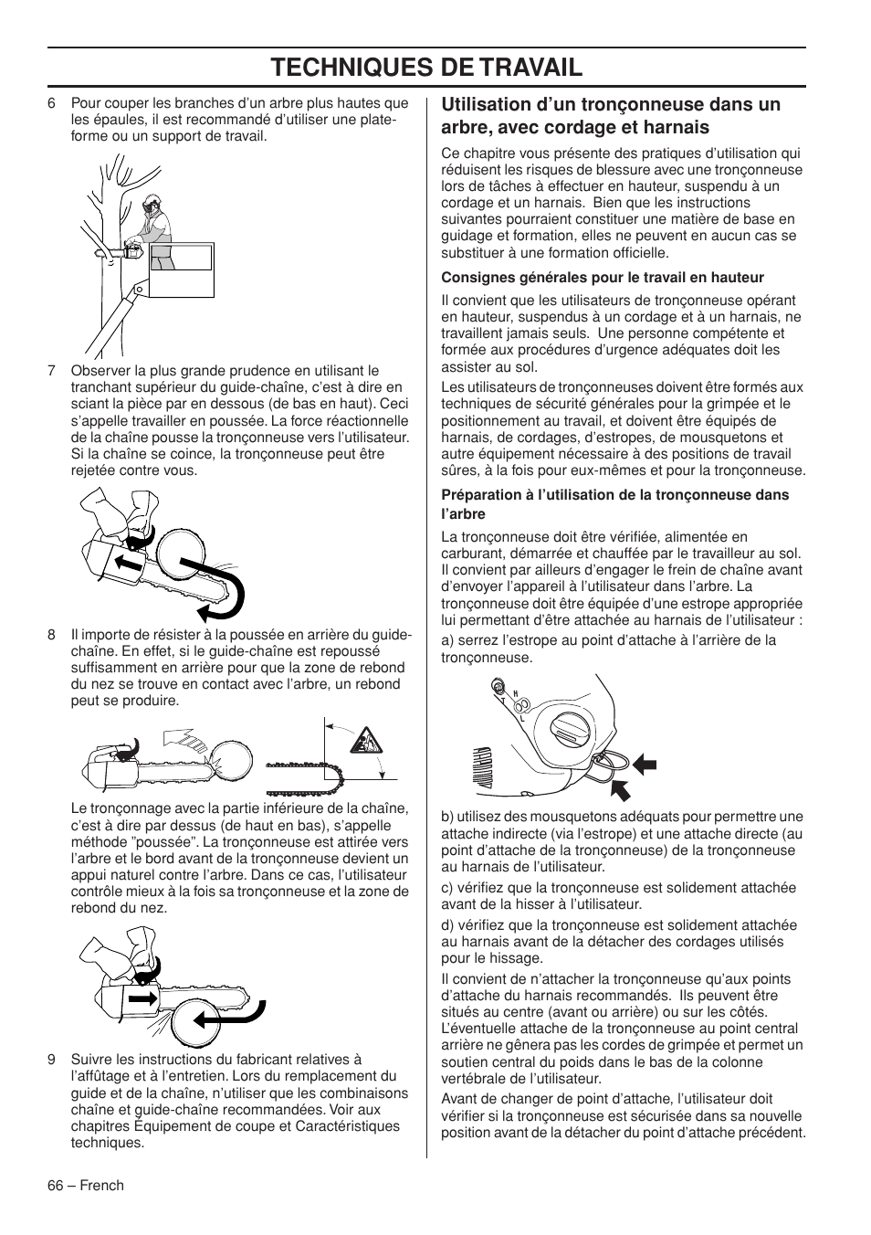 Techniques de travail | Husqvarna T435 User Manual | Page 66 / 132